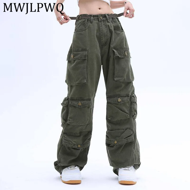 MWJLPWQ American Streetwear Retro Hip-Hop Multi-Pocket Cargo Trousers Men Trendy Style Spring Autumn Casual Pants Couples 15881
