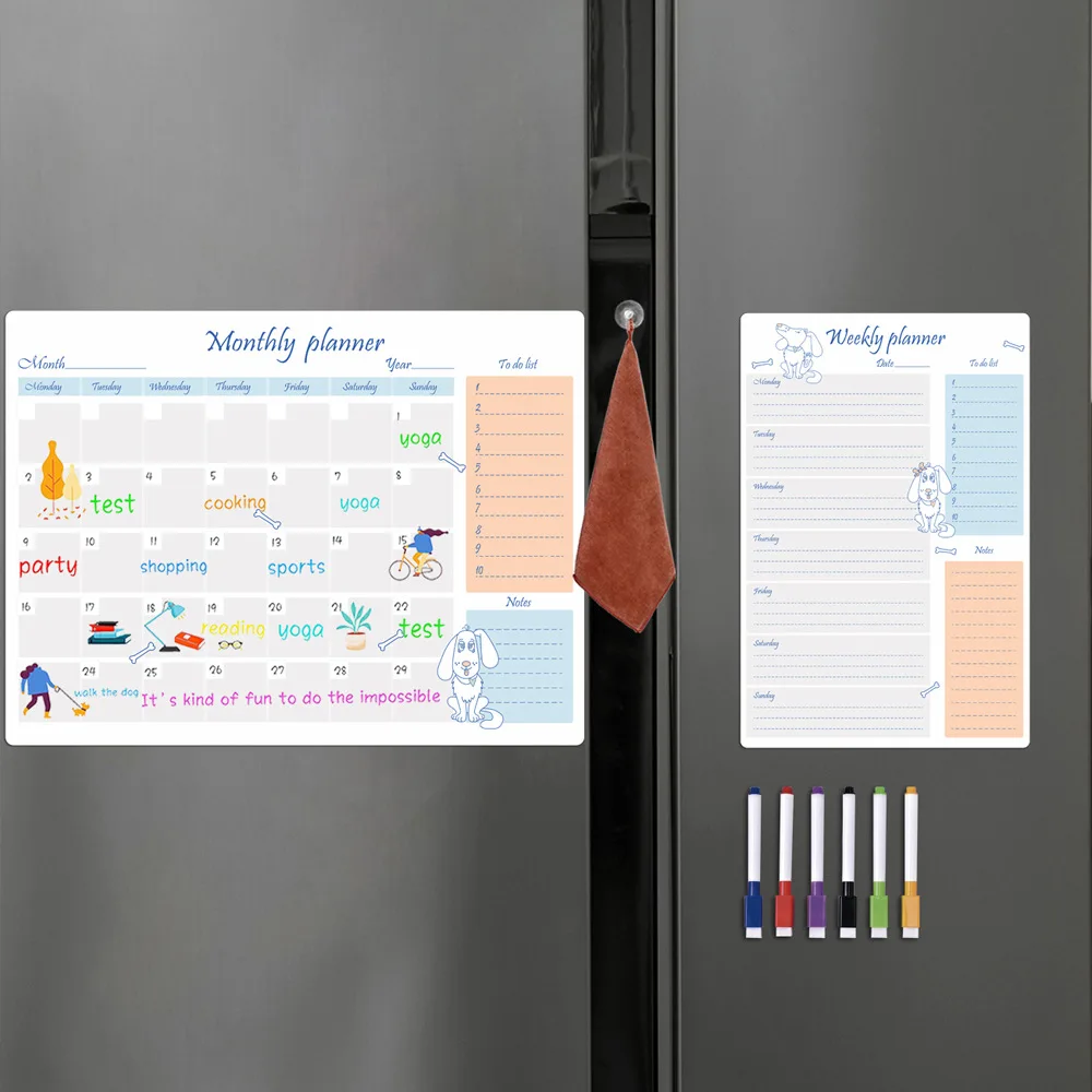 Erasable magnetic refrigerator stickers removable weekly and monthly planner note-taking message board schedule PVC whiteboard s