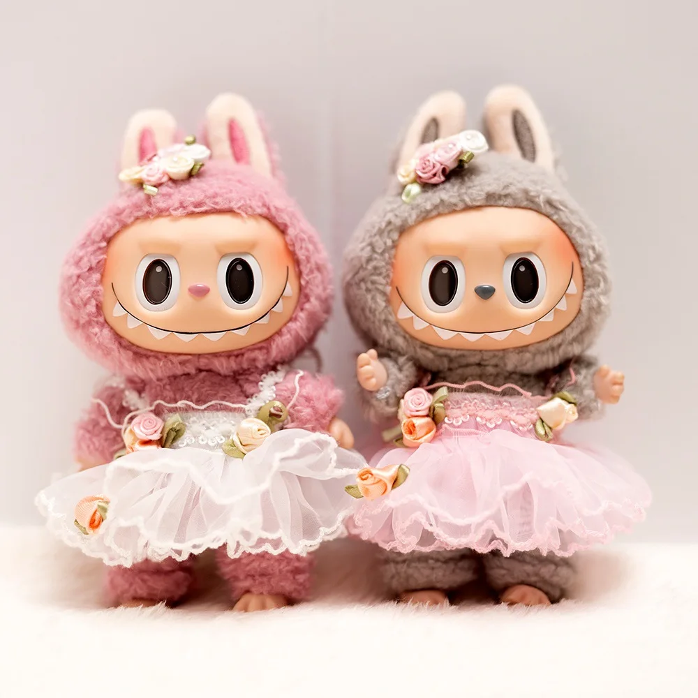 Vestido de Casamento Borboleta para Bonecas Labubu Idol, Roupas Plush Hoodie, Acessórios Kawaii, Roupas Korea Kpop Exo 17cm