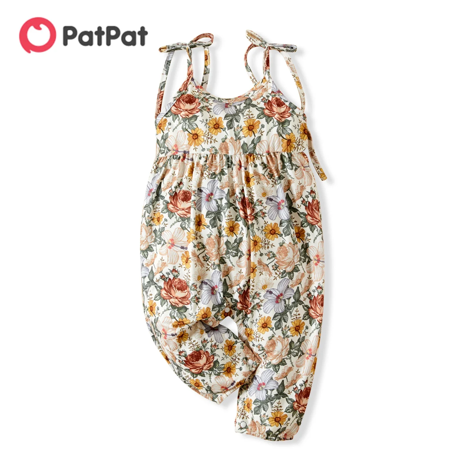 PatPat Baby Girl 95% Cotton Sleeveless Spaghetti Strap Floral Print Jumpsuit Soft and Comfortable  Perfect for Outings