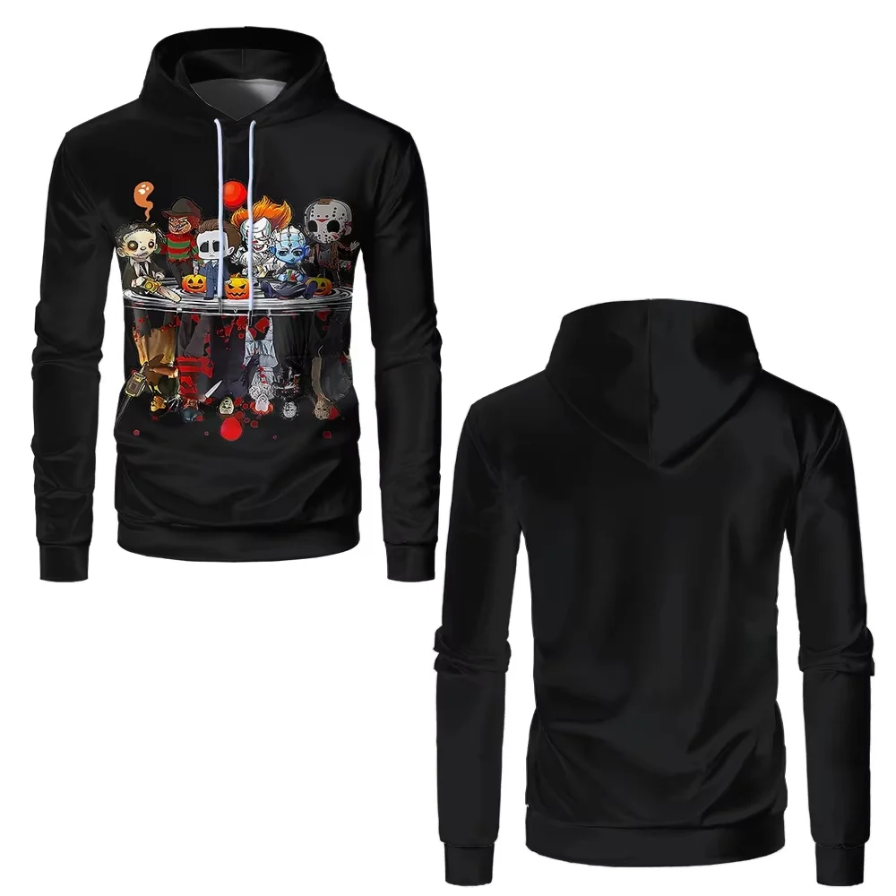 Halloween Print Men's Hoodie Horror Movies Character Graphic Sweatshirt Fashion Casual Holiday Party Gifts Pullover Men Clothing