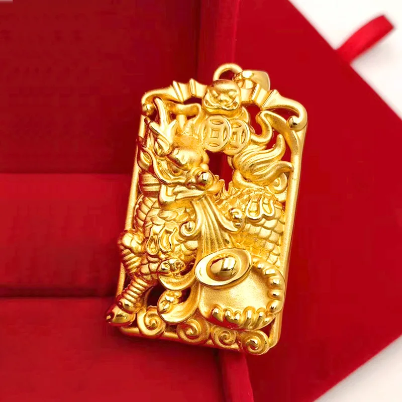 9999 gold three-dimensional auspicious cloud dragon phoenix pendant, available in both men's and women's styles