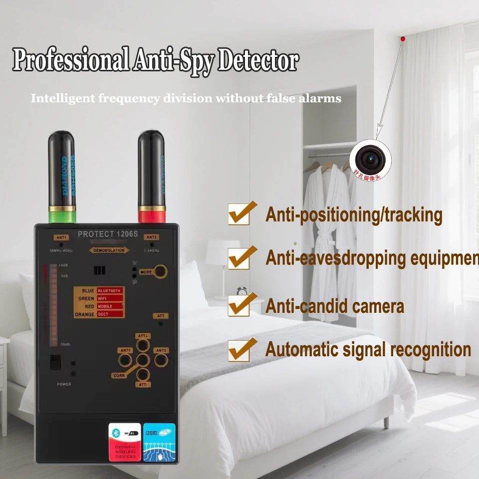 1206S Camera Detector Anti Spy Camera and Microphone Wiretapping Scanner GPS Tracker Detect RF Cam Detectors Spy Hacker Gadgets view 3