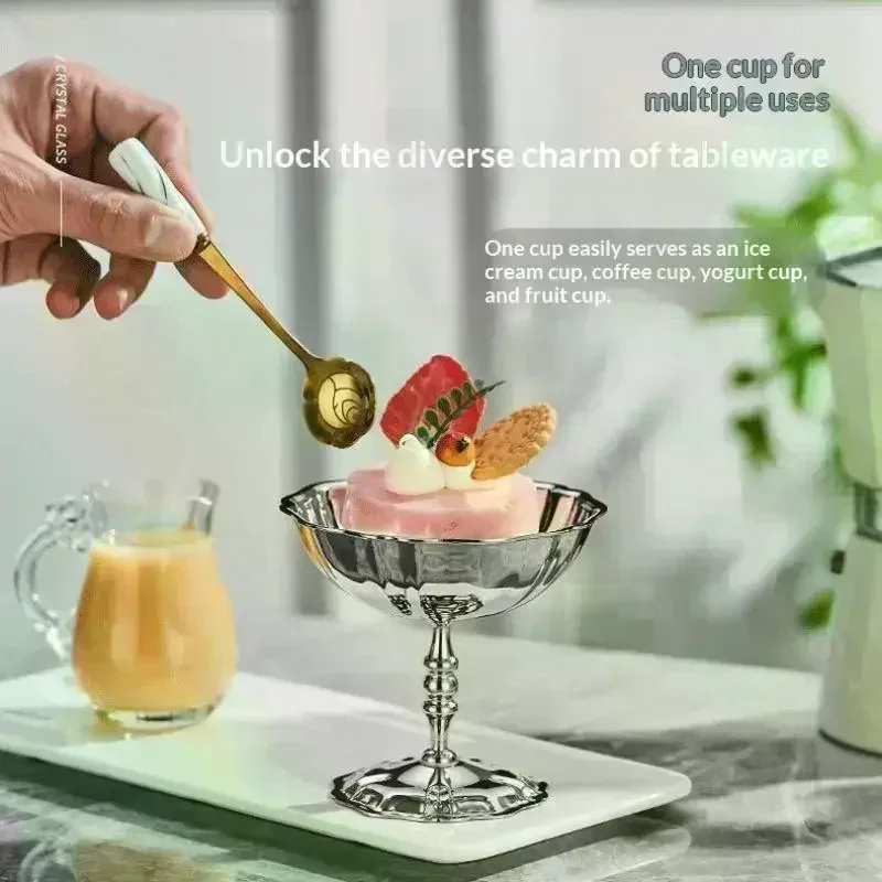 Stainless Steel Salad Cup Food Grade Ice Cream Cup Goblet Retro Dessert Bowl Fruit Yogurt Snack Bowl Household Kitchen Tools