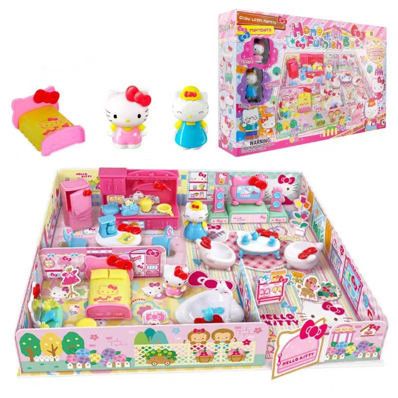 مجموعة تأثيث المنزل هالو كيتي 50061 سلسلة صغيرة محاكاة أثاث غرفة فتاة صغيرة لعب لعبة المنزل هدية