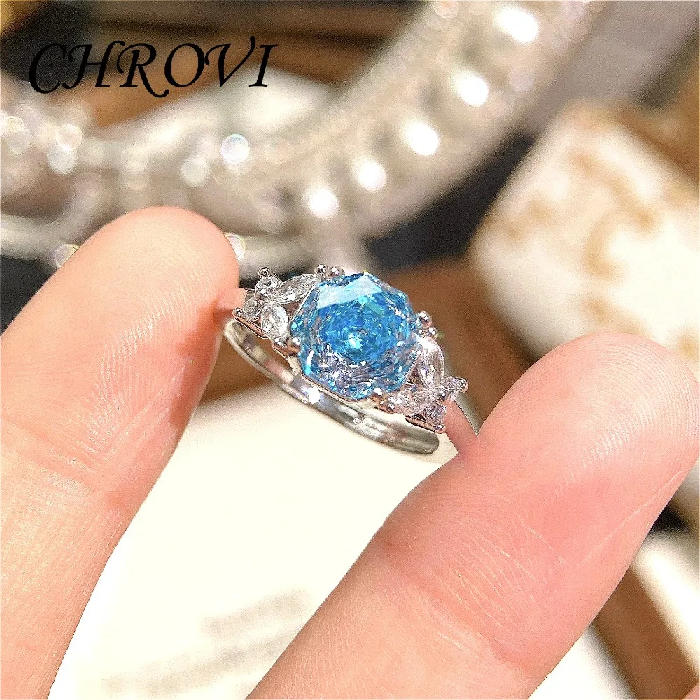 New 925 Sterling Silver Octagonal Millennium Rose Ring Inlaid with Diamond Butterfly Women's Ring Aquamarine Ring