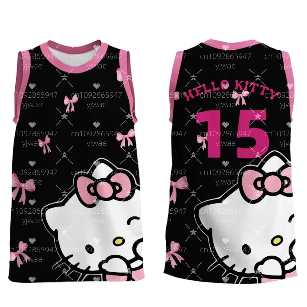

Summer Women Pink Kitty NO.15 Print O-Neck Sleeveless T Shirts Outdoor Sports Basketball Vest Women Sports daily Cartoon Vest
