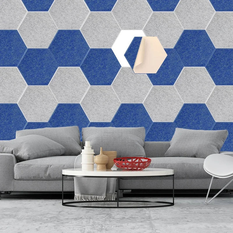 6Pcs Hexagon Polyester Wall Panels Soundproofing Sound Proof Self-adhesive Acoustic Panel Office Esports Room Nursery Wall Decor