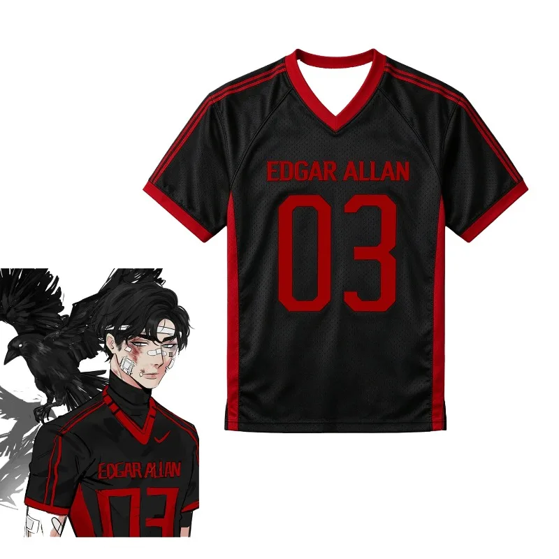 All for The Game The Foxhole Court Jean Moreau Cosplay Jersey Edgar Allan Ravens #03 T Shirts Unisex 3D Full Printed Sportswear