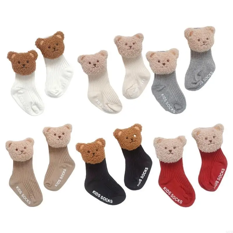 

Toddlers Non-slip Socks Cartoon Plush Bear Dolls Calf Socks Solid Color Socks