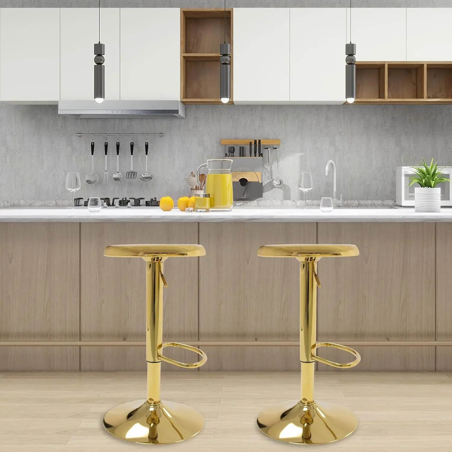 [New Arrival!]Bar Stools Set of 2, Adjustable Metal Bar stools Swivel Counter Height Stool, Backless Barstools for Kitchen Islan
