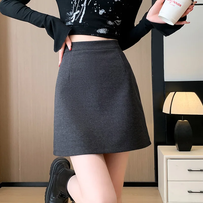 Woolen Skirt Female Short Bag Hip Skirt High Waist Thin A-line Zipper Skirt Spice Skirt For Women Jupe Femme Short Falda Mujer