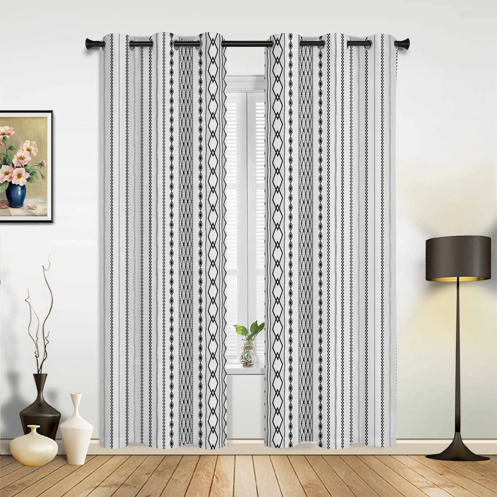 Hand Drawn Line Grid Threads Lattices Window Window Curtains Living Room Bathroom Bedroom Decor Kids Window Treatment