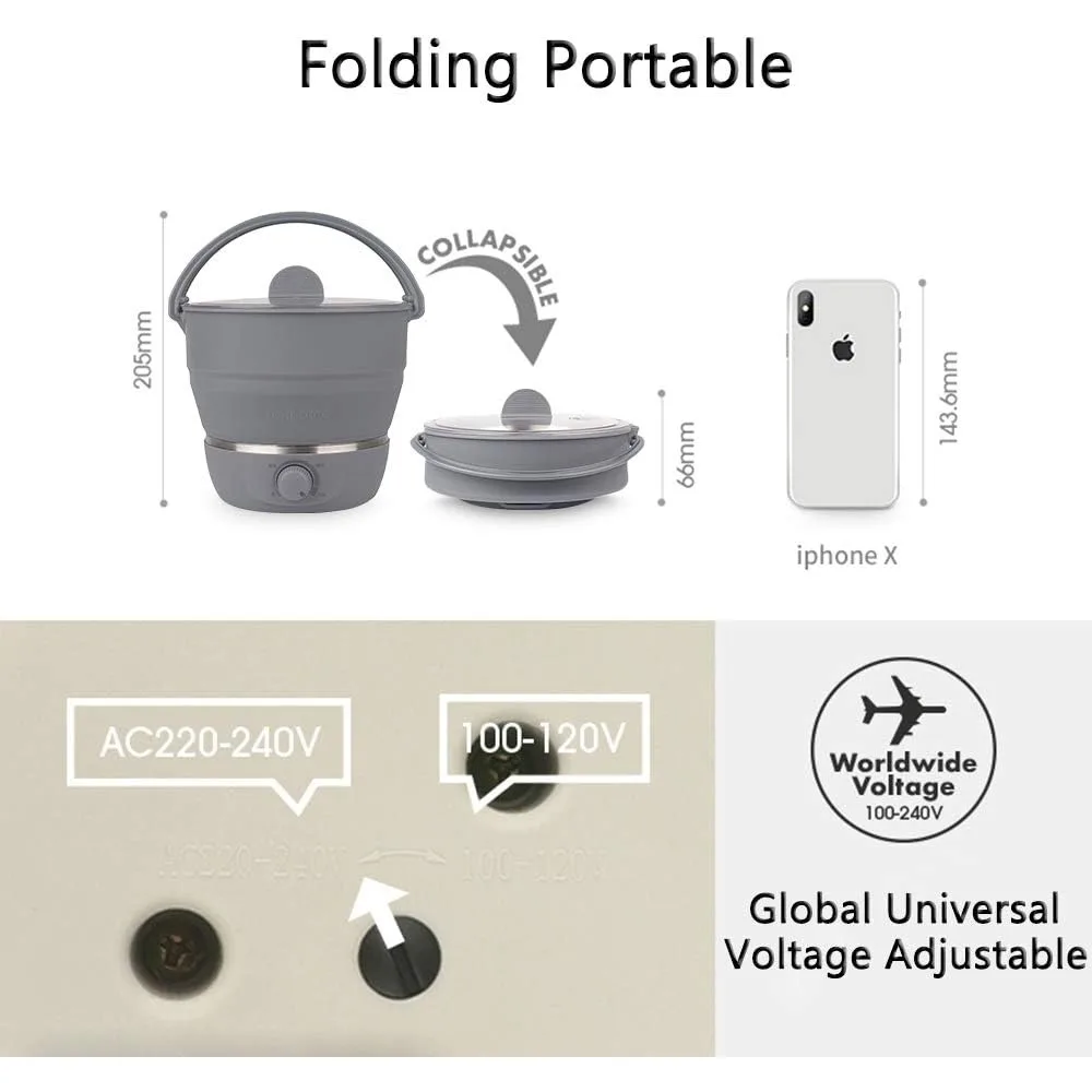 Panela elétrica para cozinhar panela quente, tensão dupla 100v-240v, panela quente de silicone de qualidade alimentar, vaporizador de água fervente