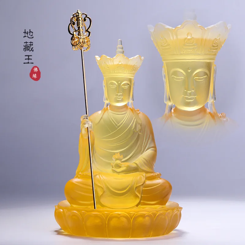 Coloured glaze Zen Staff Ksitigarbha Bodhisattva Buddha statue ornaments Buddha Hall Offering Decoration