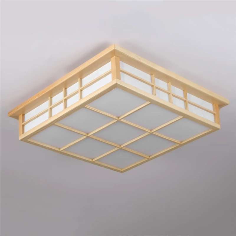 Japanese Wooden Square Ceiling Lights Modern Living Room Ceiling Lighting Kitchen Restaurant Light Fixture LED Lamparas De Techo