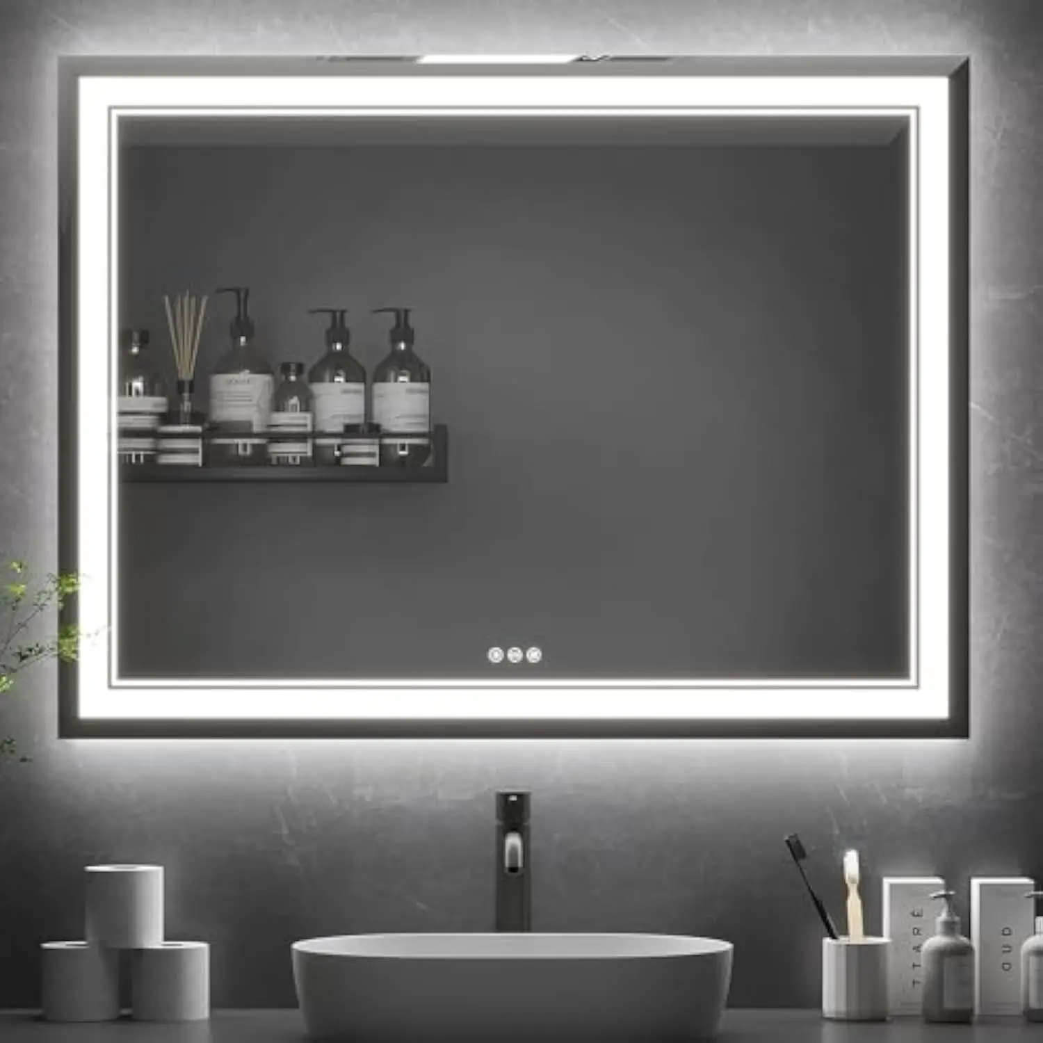 

Светодиодное косметическое зеркало для ванной комнаты размером 48 x 36 дюймов с 3-цветной подсветкой, сенсорным переключателем с регулируемой яркостью, настенное зеркало для макияжа с защитой от запотевания