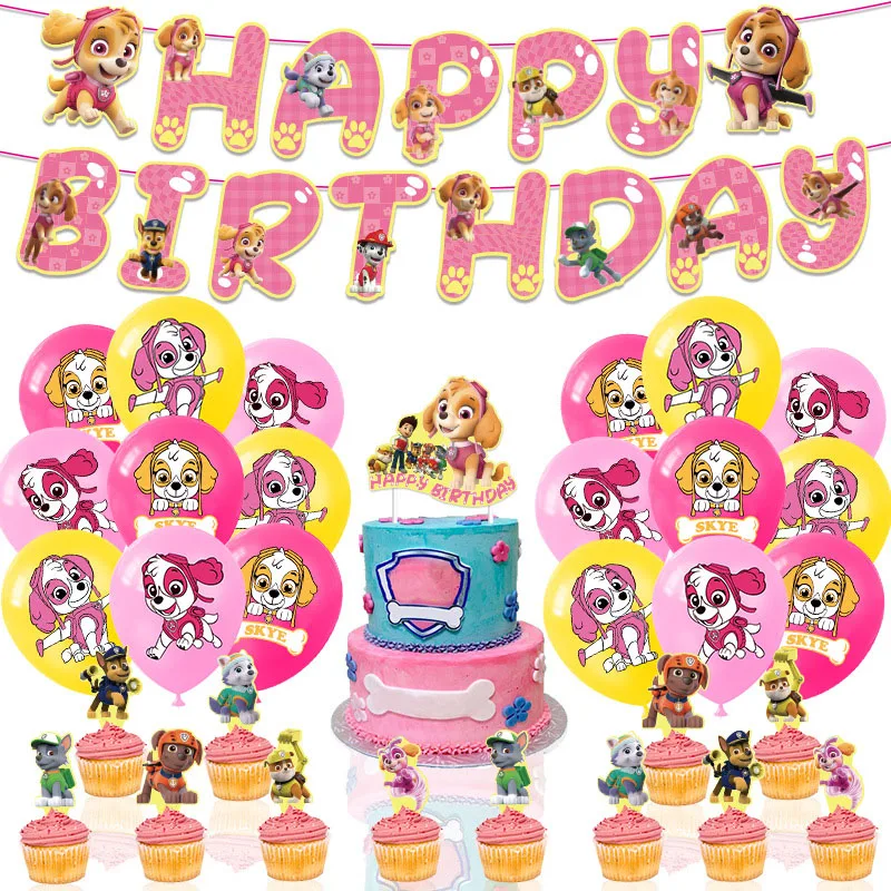 Paw Patrol Pink Birthday Skye Theme Party Decorations Tableware Set Paper Plates Cups Napkins For Kid Party Supplies Toy Gifts