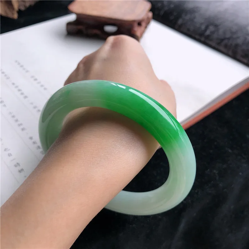 February New Arrival: Natural Burmese , Icy and Smooth, Light Green, Round Bar Jadeite Bracelet, Fashionable for