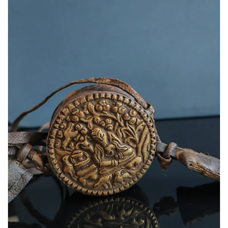 Handmade Copper Round Pendant With Leather Strap And Herbal Sachet, Vintage Ethnic Style