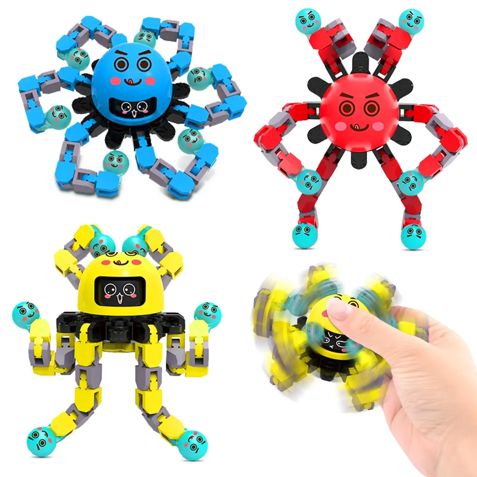 Transformable Fidget Spinners 4 Pcs for Kids and Adults Stress Relief Sensory Toys Fingertip Gyros for Autism for Kids Gifts