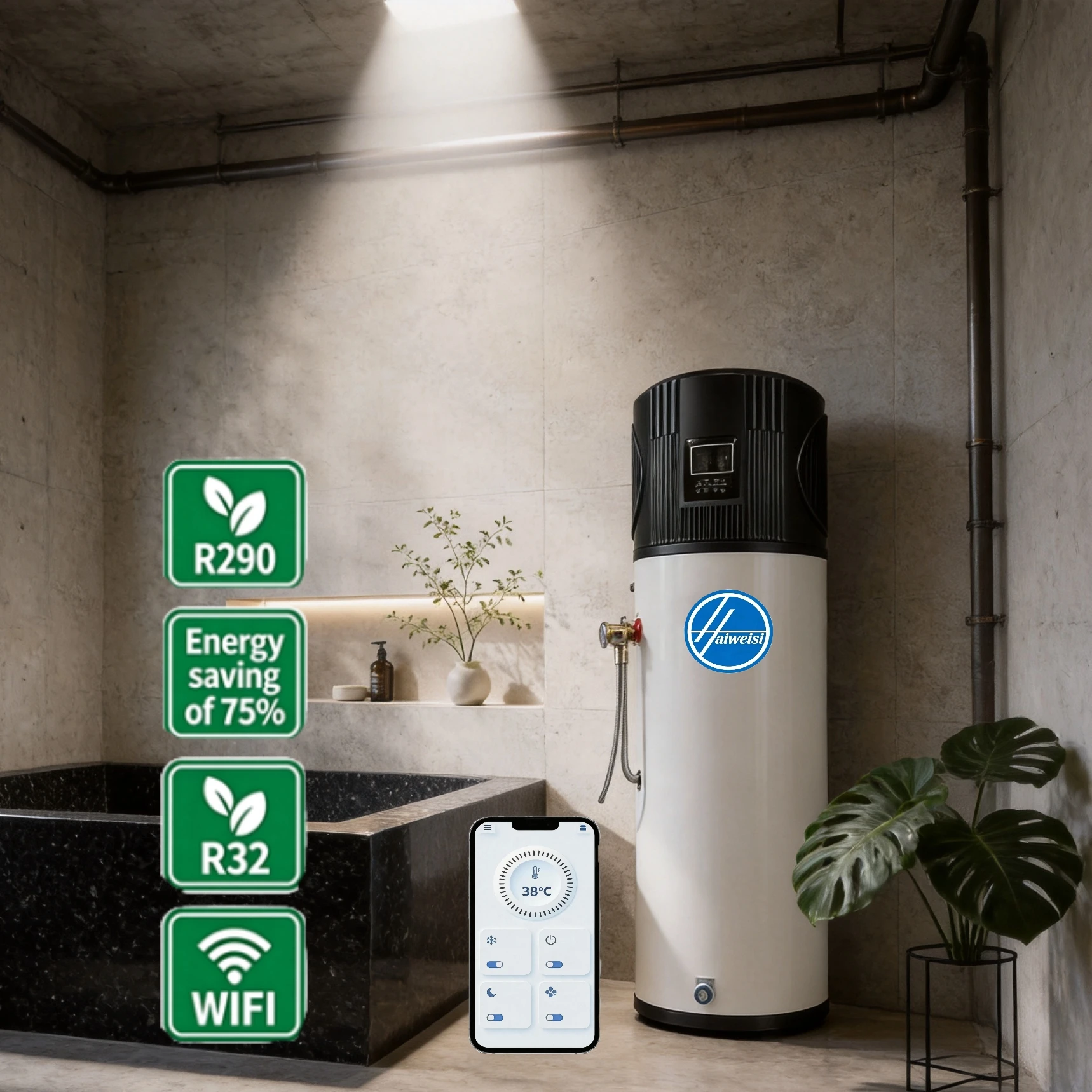 Manufacturer R290 75°C High-Temperature  Heat Pump Water Heater Energy-Saving Air Source Heating For Home Use