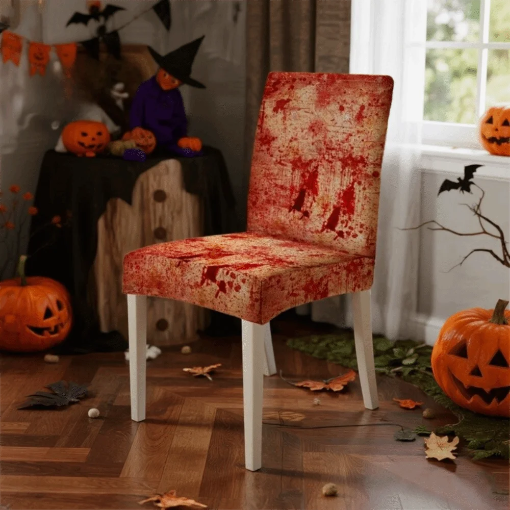 Full Cover Halloween Chair Covers Dust-proof Vintage Scary Dining Chair Slipcovers Decorative Spooky Ghost Chair Protector