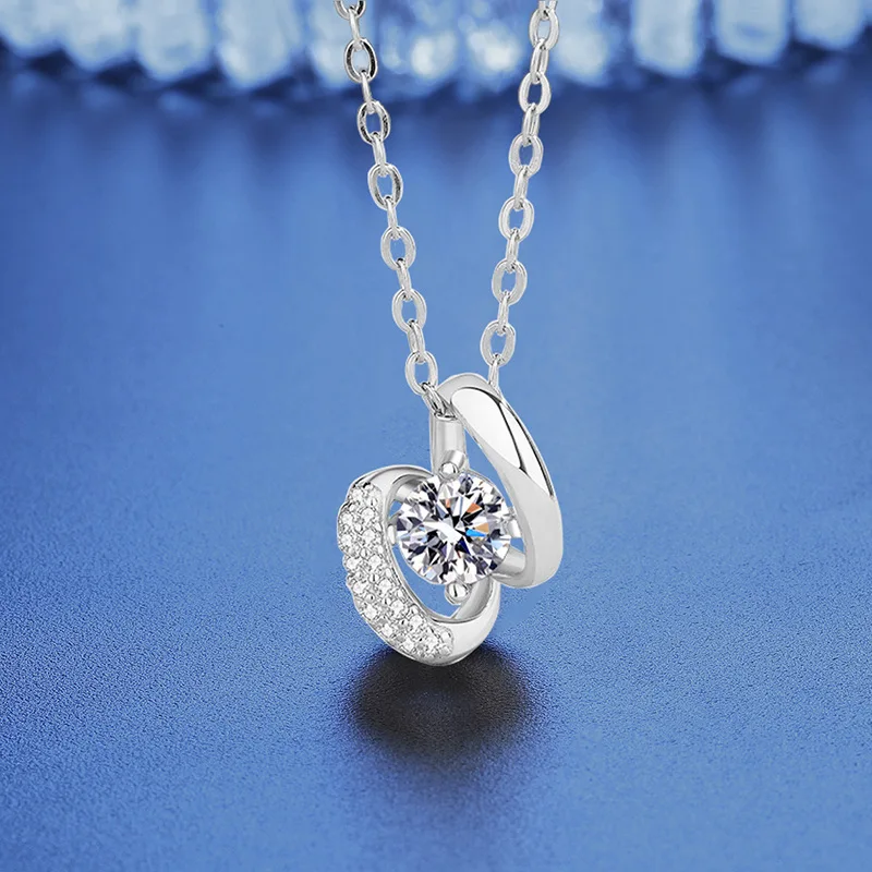 S925 Sterling Silver Moissanite Pendant Necklace with Certificate, Silver Pendant Women's Clavicle Chain Jewelry Gift
