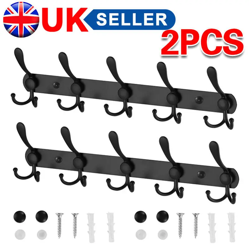 2x Clothes Coat Door Holder 5/15 Hooks Rack Hat Wall Hanger Rail Stainless Steel