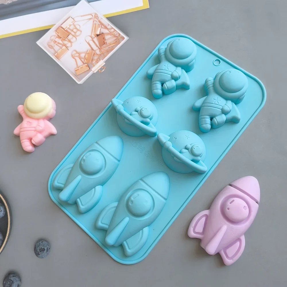 Cartoon Astronaut and Rocket Silicone Molds, Spacecraft, Earth Drink, Ice Tray, Party Human Mousse Cake, Biscuit