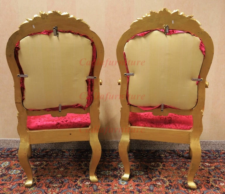 Antique Hand Made Luxury Louis XV Reproduction Chairs French Baroque Solid Wood Carved Velvet Armchair view 6