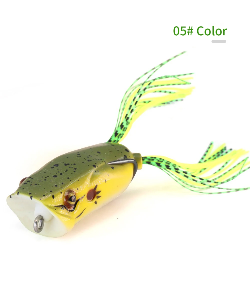 1PC Popper Frog Fishing Lure Soft Hollow Body Weedless Hook Skirt Tail Frog Bait Kit For Bass Snakehead Freshwater Fishing Tackl