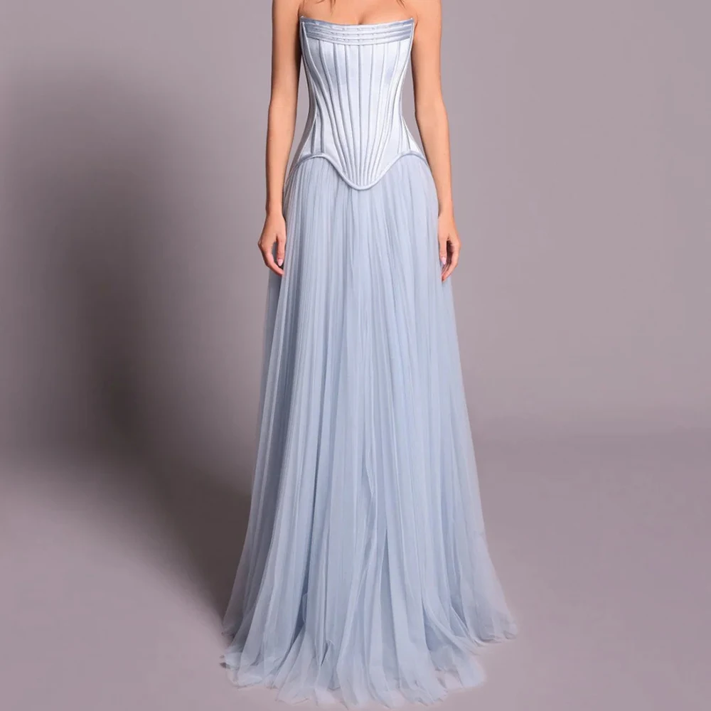 

Customized A-line Evening Dresses Floor-length Strapless Sleeveless Prom Gown Simple Fashion Draped Backless Casual Party Gown