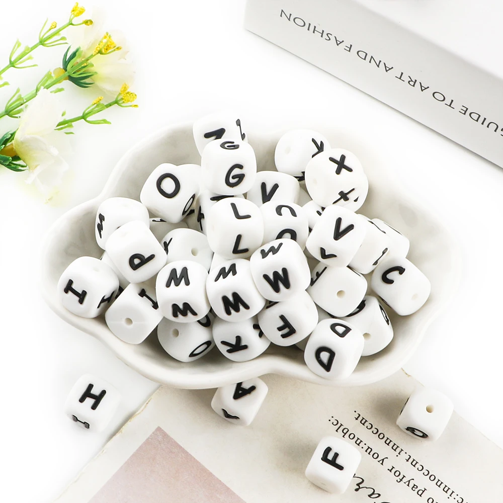 Kovict 10Pcs 12MM White English Letter Silicone Bead Alphabet DIY Bracelet Necklace Etc Multi Functional Handmade Products