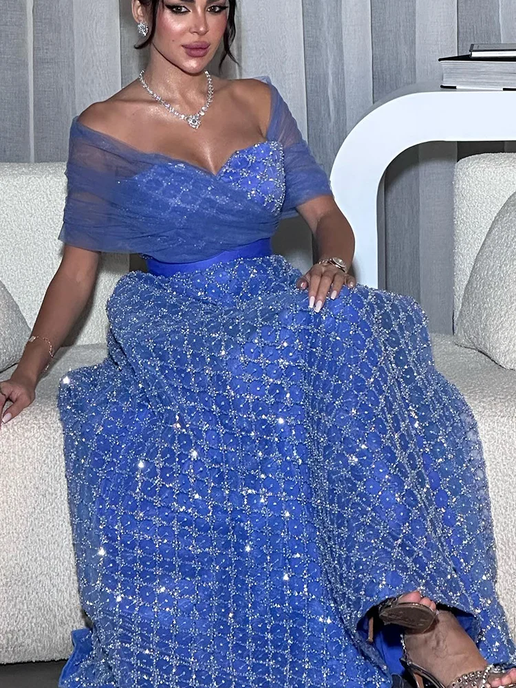 Jirocum Elegant Sparkling A-Line Prom Dress Women's Off Shoulder Sequin Party Evening Gown Floor Length Special Occasion Gowns