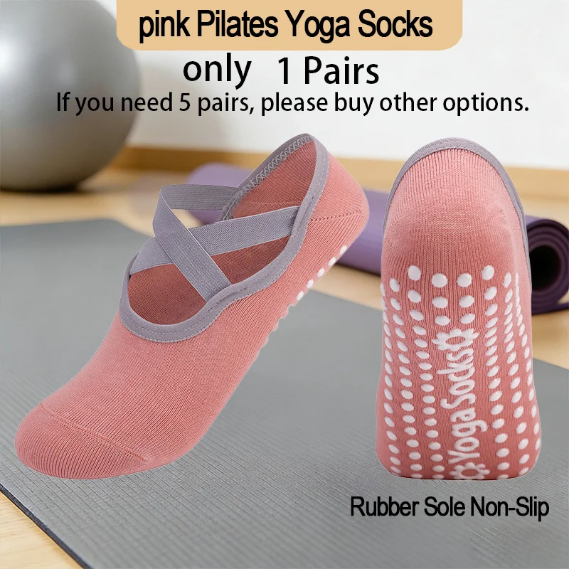 1/5 Pair Women's Non-Slip Yoga Socks with Straps and Enhanced Grip, Suitable for Yoga, Pilates and Various Sports