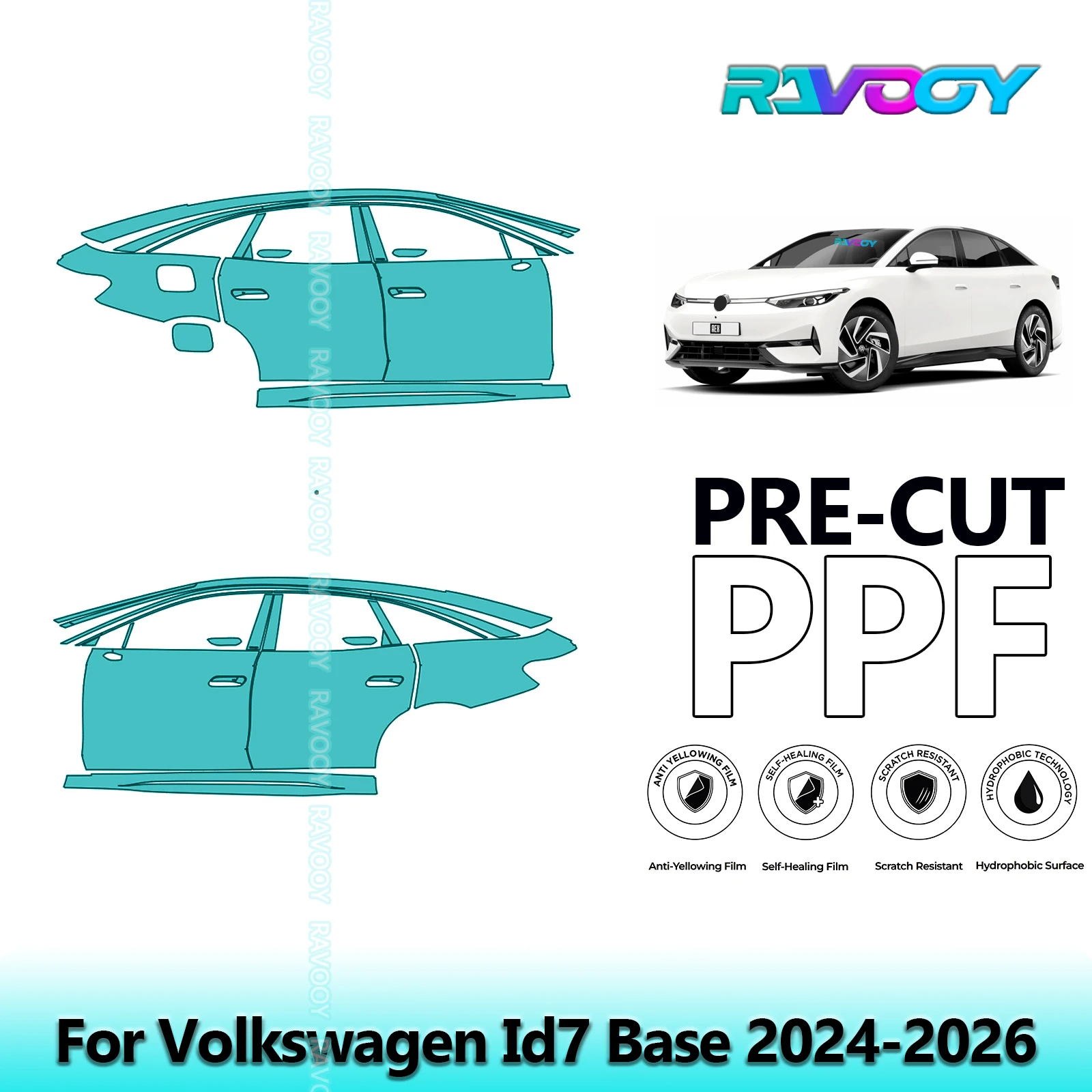 

For Volkswagen Id7 Base 2024-2026 8.5mil Clear Matte Pre-Cut PPF Door & A/B Pillar Kit TPU Paint Protection Film Set
