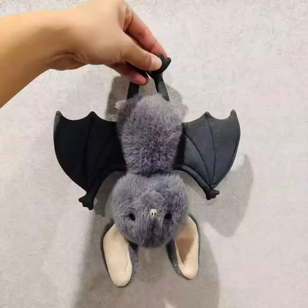 Fluffy Bat Plush Toy Hanging Ornament Soft Stuffed Bat Doll for Car Rearview Mirror Sun Visor Pendant Halloween Home Decor Gift