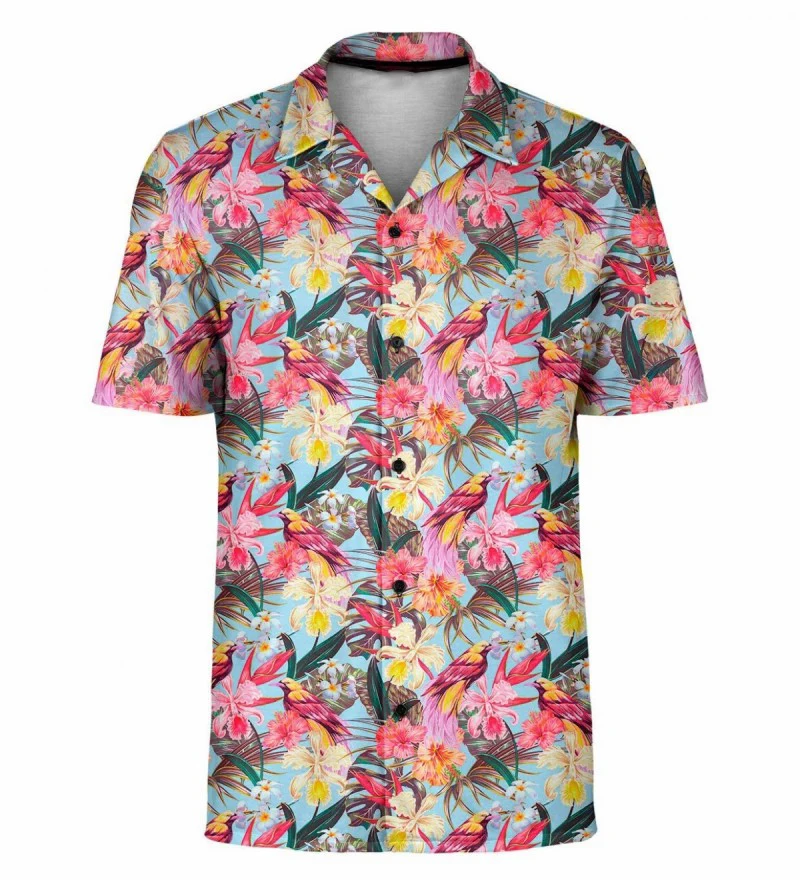 

Men's oversized Hawaiian short sleeved shirt cartoon social top print Harajuku flower casual retro boy dragon cat print