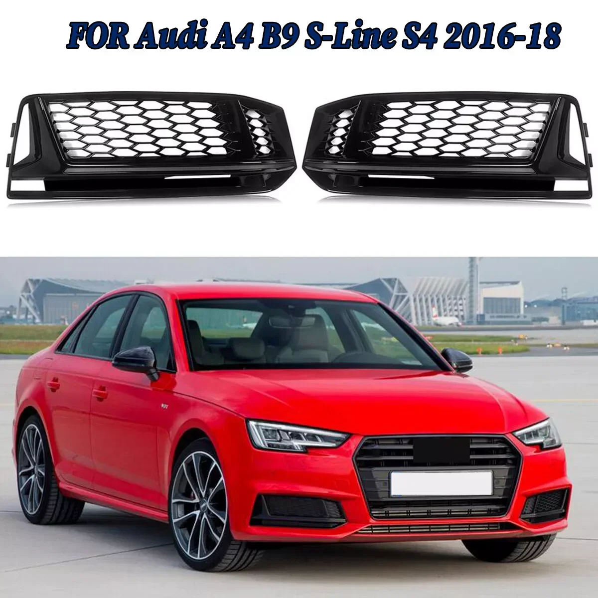 

Для Audi A4 B9 S-Line S4 2016-2018 пара в сотовом стиле, передняя противотуманная фара, решетка, черная
