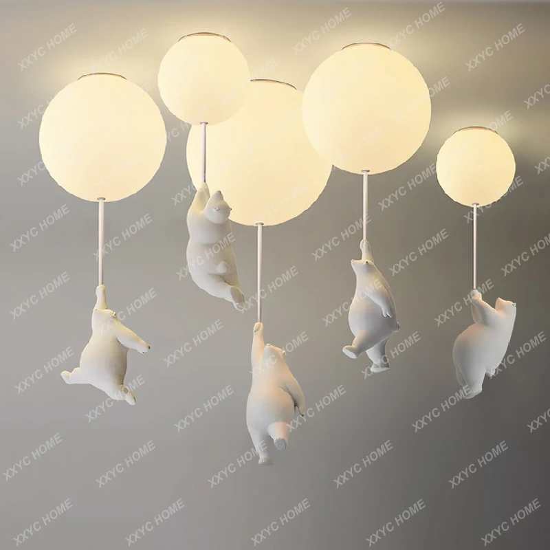 

Nordic simple balloon cartoon bear chandelier children's room study bedroom aisle warm bubble lamp