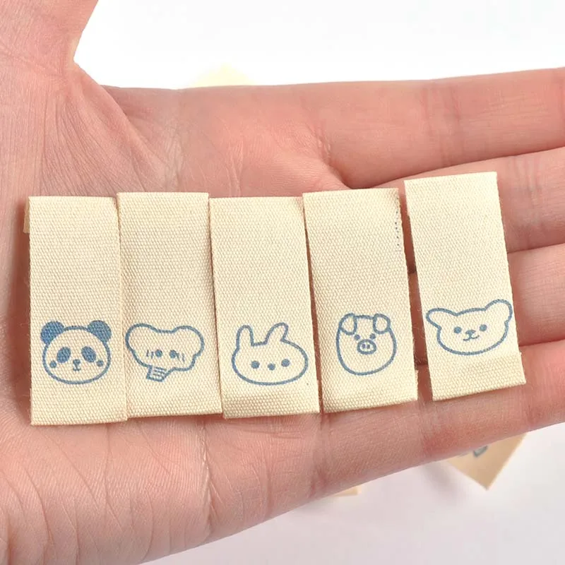 50pcs Elephant/Panda/Piggy Cartoon Labels For Kids Clothing Sewing Accessories DIY Hats Bags Crafts Supplies Cotton Woven Tags