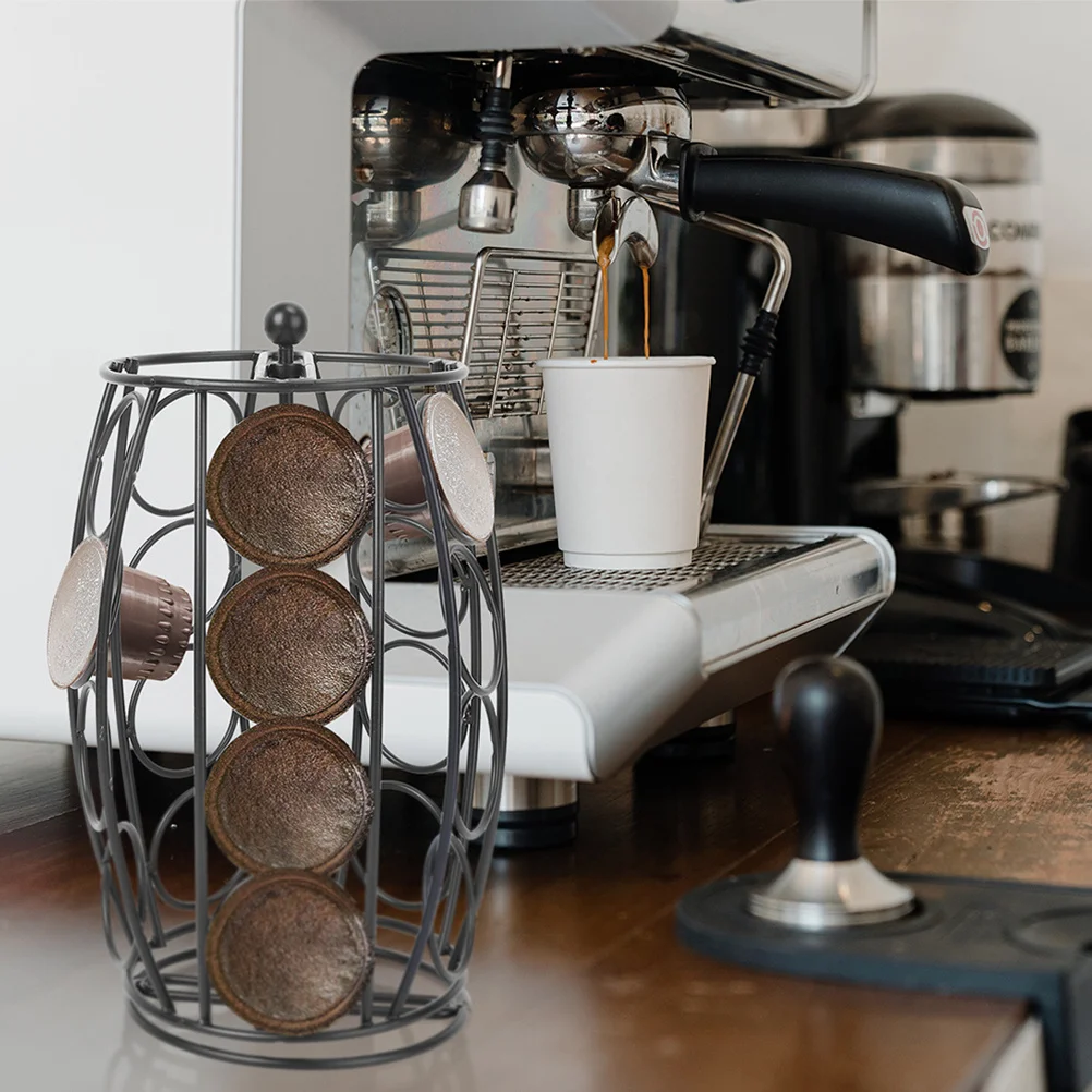 حامل كبسولات القهوة القابل للدوران، رف تخزين كبسولات حديدية، منظم 360 درجة، موفر للمساحة، ملحقات القهوة المكتبية للمطبخ