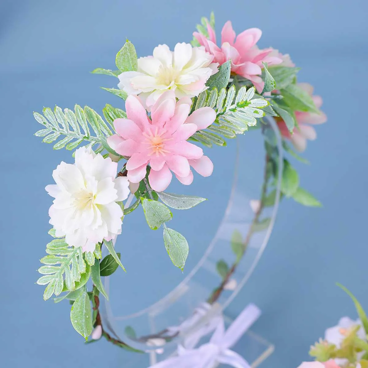 Pink white flower wreath hair hoop fairy aura headwear retro forest style flower wreath headwear accessories