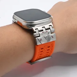 Soft silicone metal strap for Apple Watch Ultra 2 band stainless steel bracelet for iWatch Series 10 9 8 7 6 5 4 Se 44 45mm 46mm