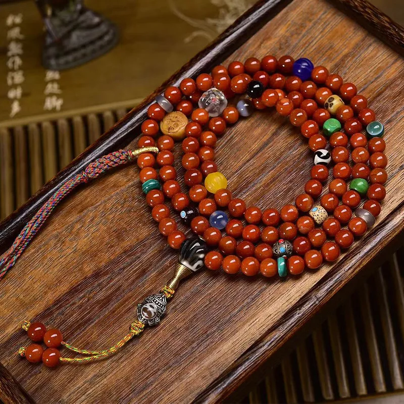 Natural red , Western Zhou necklace, Tibetan-style cultural and collectible Buddhist beads, vintage agate, fortune go