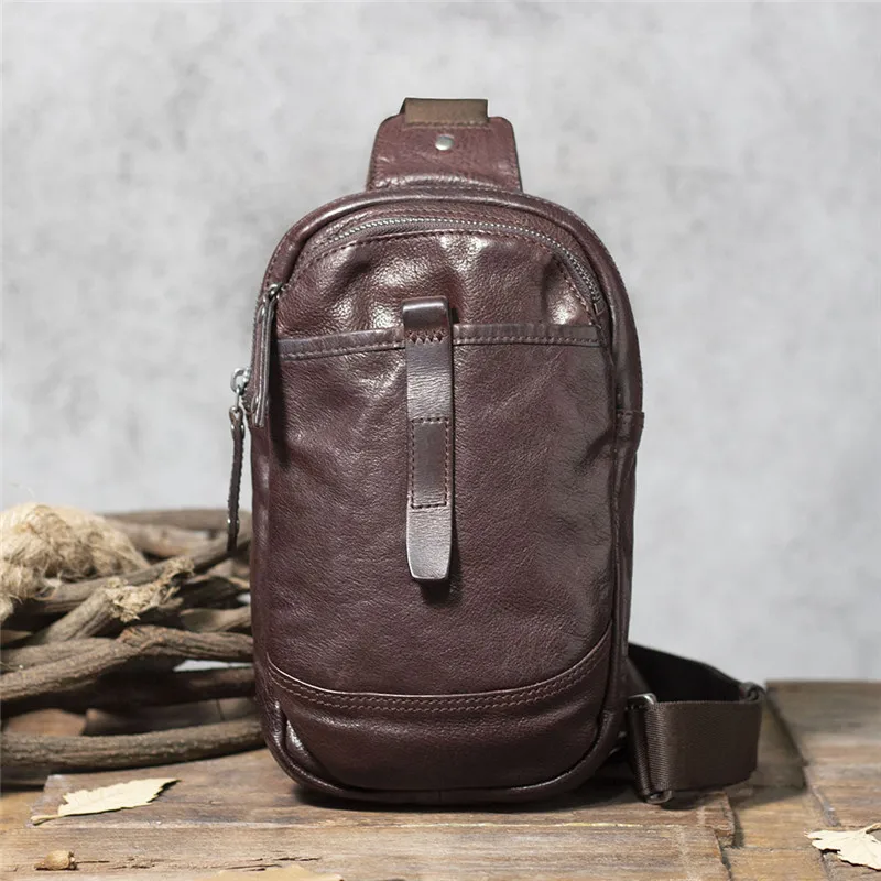 PNDME Fashion Outdoor Leisure Genuine Leather Men Chest Bag Designer High Quality Luxury Natural Real Cowhide Youth Shoulder Bag