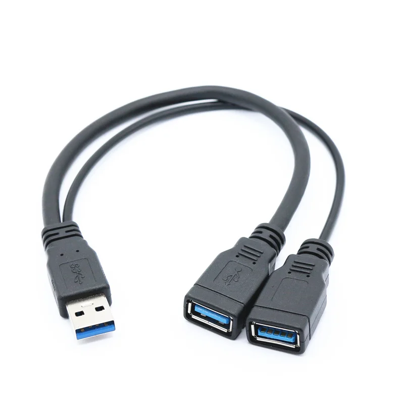 Kabel Data adaptor daya, kabel ekstensi kabel daya pengisi daya USB 3.0 A 1 Male ke 2 Dual USB Female 30cm