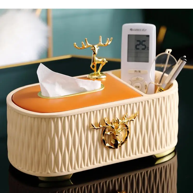 Simplicity Deer Decorative Tissue Box Resin Storage Ornaments Snacks Plate Dressing Table Desktop Candy Jar Nordic Home Decor