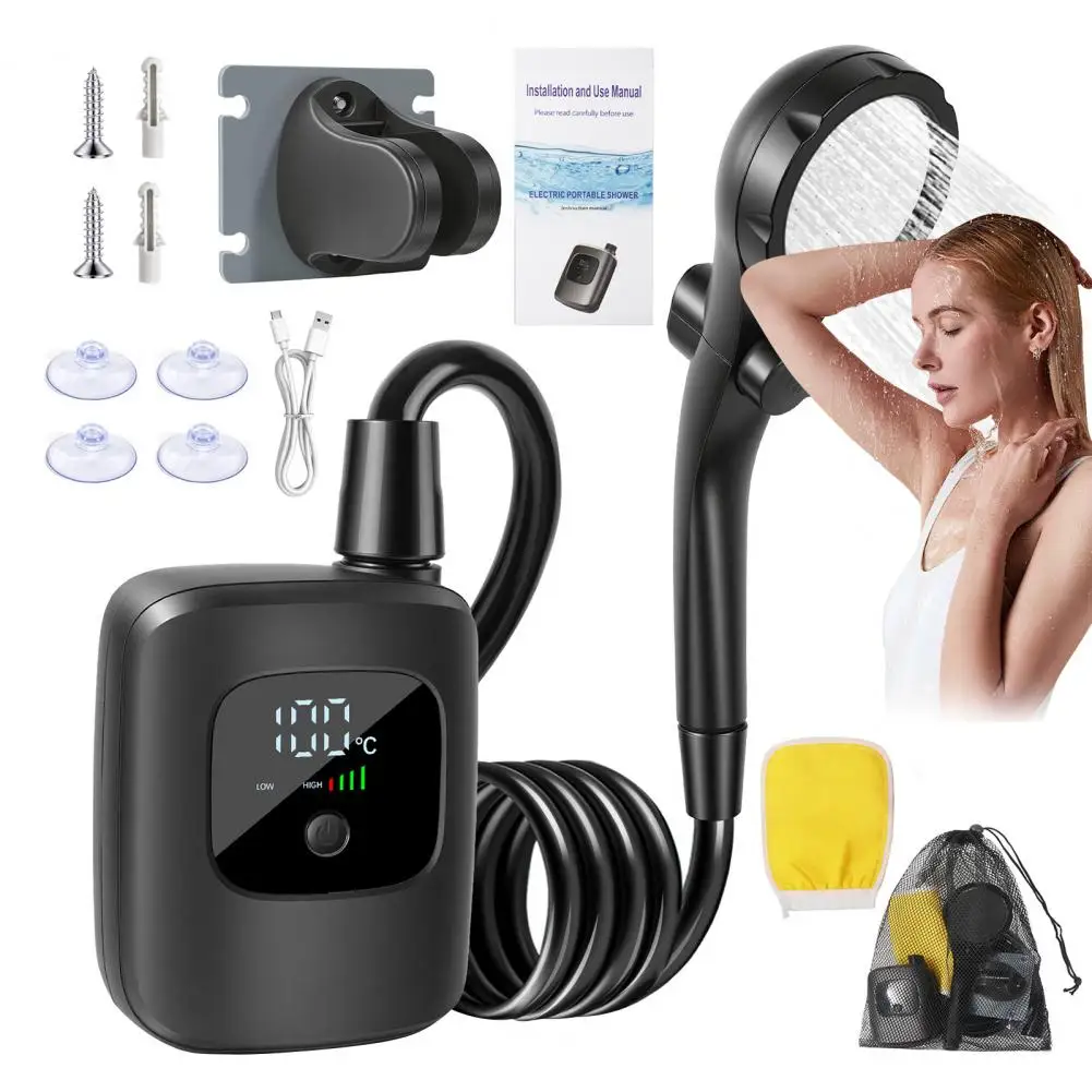 Portable Camping Shower with LED Display 2400mAh Battery 180min Use 4 Shower Modes Adjustable Water Pressure Quick Connect Outdo